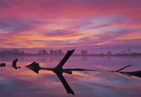 Sunset - clouds, lake, sunset, sky