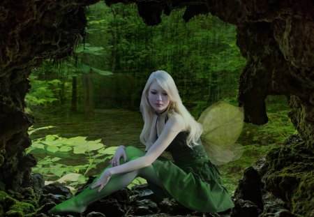 Blond Fairy - Fantasy, Fairy, green, blond