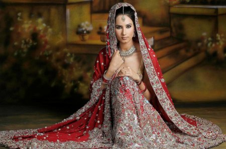 Indian bride - beauty, woman, indian, girl, red, bride, model, dress