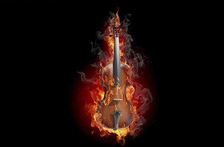 Hot Music - flames, instrument, fire, violin