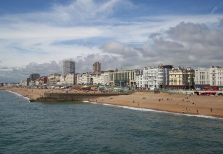 waterfront in brighton england - clouds, amusement park, beach, city, sea