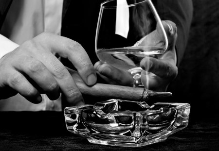 Classy Relexation - drink, relax, style, cigar, smoke, man, glass, suit