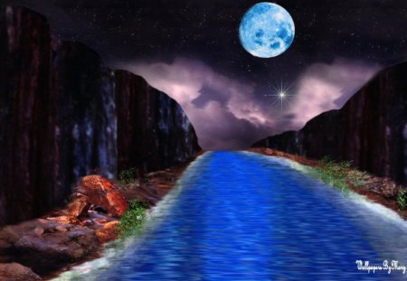 The Canyon - moon, nature, canyons, water, rivers