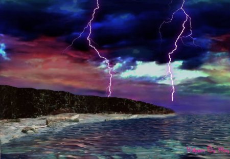 Ocean Lightning - oceans, storms, water, lightning