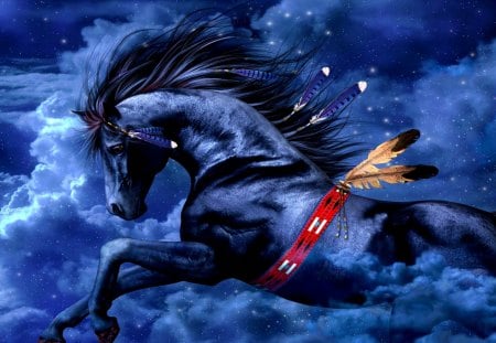 âœ°Spirit Gracefullyâœ° - dreams, sky, animals, spiritual, magicl, wonderful, fantasy, horses, spirit, amazing, art, pretty, cool, clouds, cute, love, feathers, adorable, lovely, nature, blue, graceful, beautiful, colors, soul