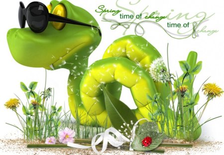 Sunshine in Spring - sunshine, snake, sun, green, flower