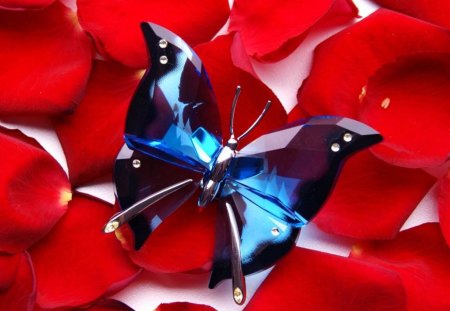 Glass butterfly - petal, glass, blue, red