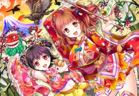 ~The Idolmaster~ - girls, idolmasters, volcano, anime, colorful, fantasy, bird