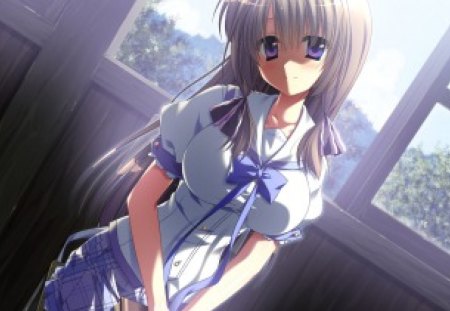 ~Violet Eyes~ - anime, beautiful, girl, sunshine, long hair, light, purple eyes