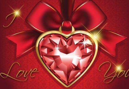 Valentine Heart - heart, romantic, love, light, stars, glow, ruby, red, bright, Valentines Day, ribbon, bow