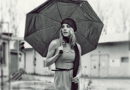 Rainy Day - umbrella, rainy, woman, rain