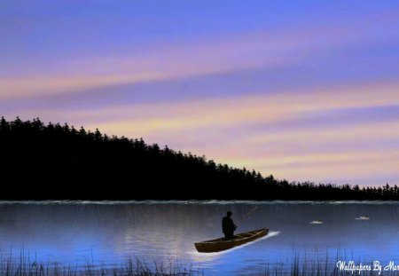 Peaceful Evening - sunsets, lakes, water, fishing, hills