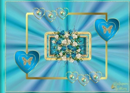 Teal Valentine - Flowers, Holidays, ValentinesDay, Valentine, Hearts, Roses