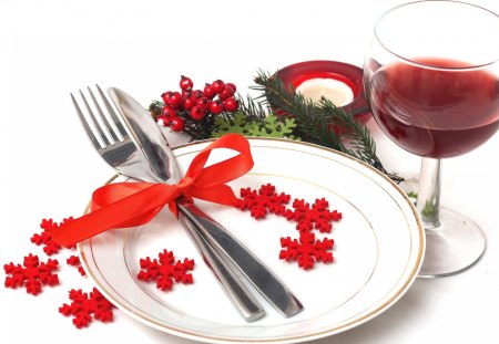 *** Beautiful Christmas time *** - holidays, glass, wine, plate, happy, christmas