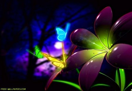 fluorescent - flower, fantasy, fluorescent, colors