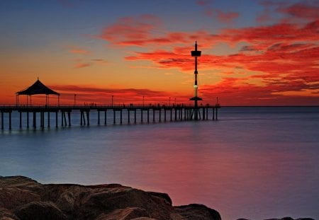 Sunset - clouds, beautiful, splendor, sea, beauty, ocean, lovely, pier, sunset, nature, view, peaceful, sky, ocean view