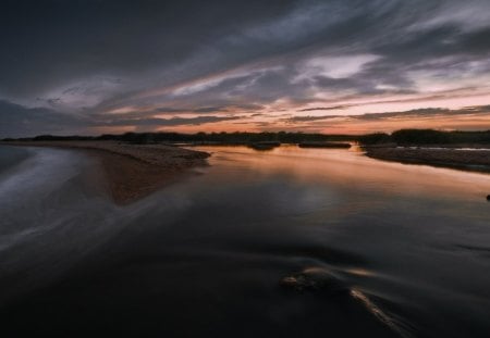 Sunset - sky, lake, reflection, clouds, sunset