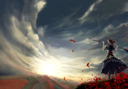 GIRL with SCYTHE - Girl, scythe, anime, harvest, field