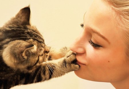 Women and cat - cat face, kitty, lovely, kitten, paws, face, pretty, beautiful, cats, cute