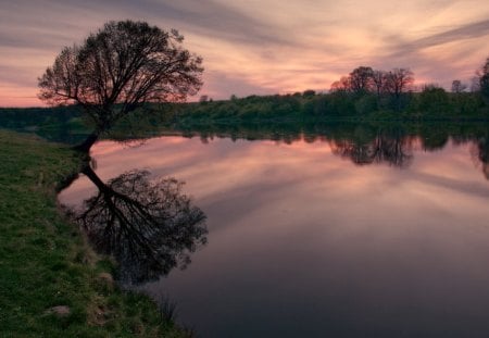 Sunset - sky, lake, trees, clouds, sunset