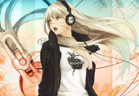 Maximum BEAT - sexy, hot, girl, hair, eyes, music, red, headphones, anime, cute, blonde