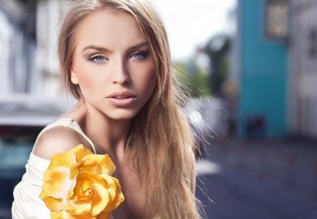 Yellow Flower - modl, blonde, flower, yellow