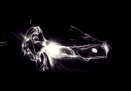 Lightspeed - black and white, lightspeed, car, light