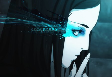 Ergo Proxy - detective, girl, blue eye, wall, long hair, real mayar, black hair