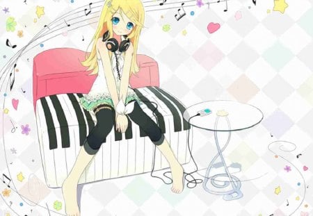 Music In The Air - music, piano bench, rin, cant think of a fourth