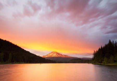 Landscape - clouds, sunset, landscape, lake, mountains, sky