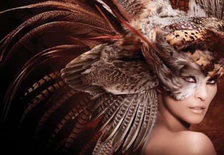 Feathers Mask - mask, woman, model, pretty face, feathers