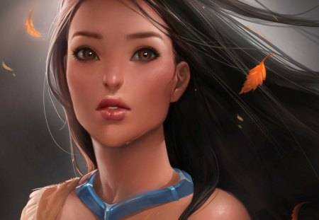 Pocahontas - pretty, pocahontas, windy, long hair, hollywood, gorgeous, movie, princess, walt disney, breeze, brown eyes, beautiful, hot, beauty, lovely, sweet, wind, black hair, cute, disney, sexy