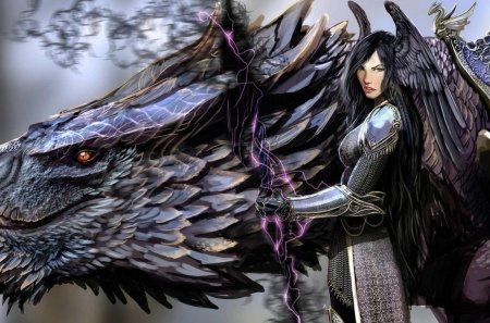 Dragon Keeper - fantasy, warrior, purple, dragon