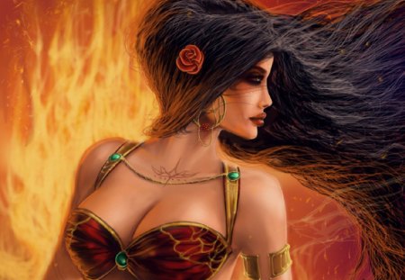 Princess - rose, princess, brunette, fire