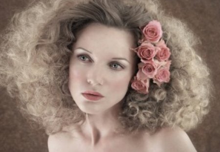 Waiting to bloom - face, pink, softness, beauty, model, beautiful, flowers, girl, roses, lady, bloom, hair, pink roses