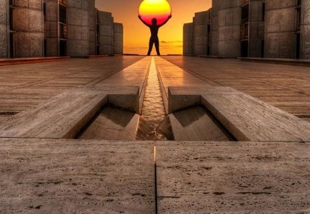 Morning Light - light, woman, sun, building