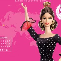 January Spain Barbie Collector 2013 With Pink Bacground