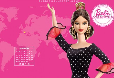 January Spain Barbie Collector 2013 With Pink Bacground - Bacground, 2013, Collector, Pink, Barbie, With, Spain