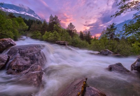 Beautiful View - river, sunset, nature, blue, Beautiful View, forest, tree, sky