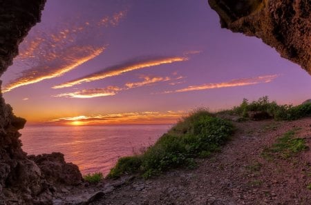 Beautiful View - clouds, sunset, nature, blue, red, Beautiful View, ocean, sky