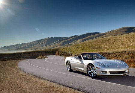 corvette sports car - road, cars, mountains, corvette