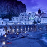 gorgeous italian seaside town in blue dusk