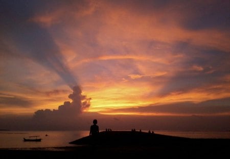 the gold sky - sunset, beach, beautiful, sky