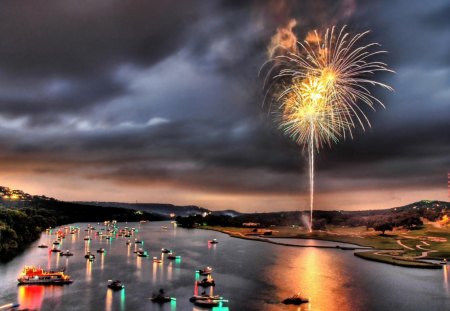 Fireworks in lake austin texas - sky, lake, austin texas, usa