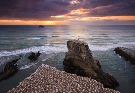 Sunset - clouds, sunset, beach, sea, sky