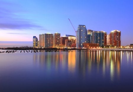 Skyscrapers - clouds, skyscrapers, city, ocean, sky