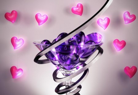 Heart glass - hearts, 3d, abstract, spiral