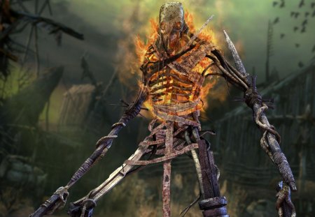 Warrior Skeleton - game, warrior, fire, skeleton, dark