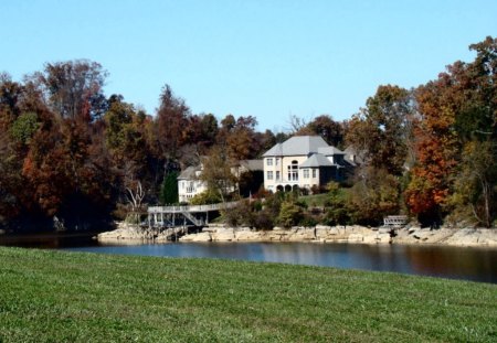 Lakeside Getaway - house, trees, fantasy, outdoors, water, nature, lake