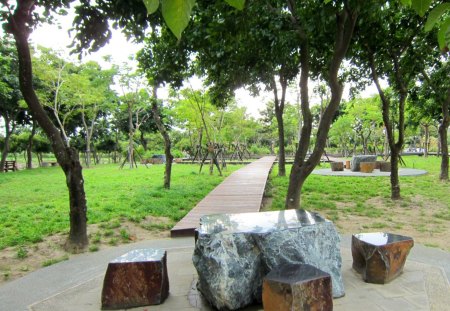 Park - grass, Park, trails, Marble tables and chairs